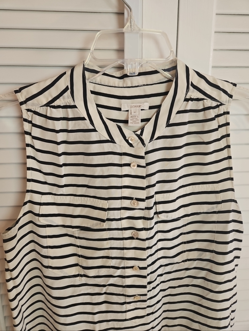 J.Crew Silk Tank Tan Black Business Casual Size 10 Buttons Capsule Womens Work